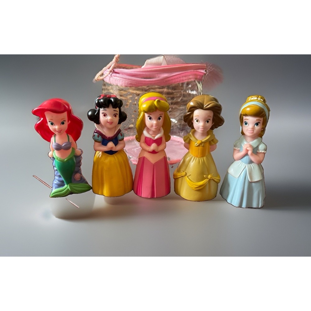 Vintage Set Of (5) Disney Princesses Bath Toys Figurines In Carrying Tote
